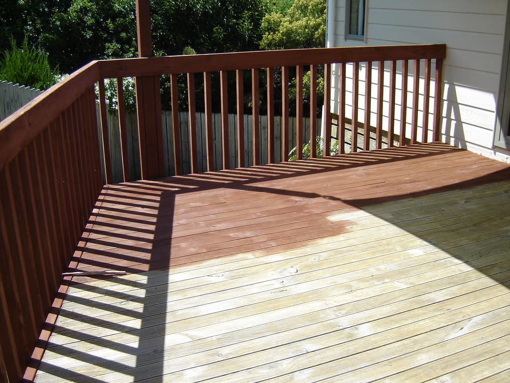 Freshly stained hardwood deck. Brisbane project by Metro Painting Group